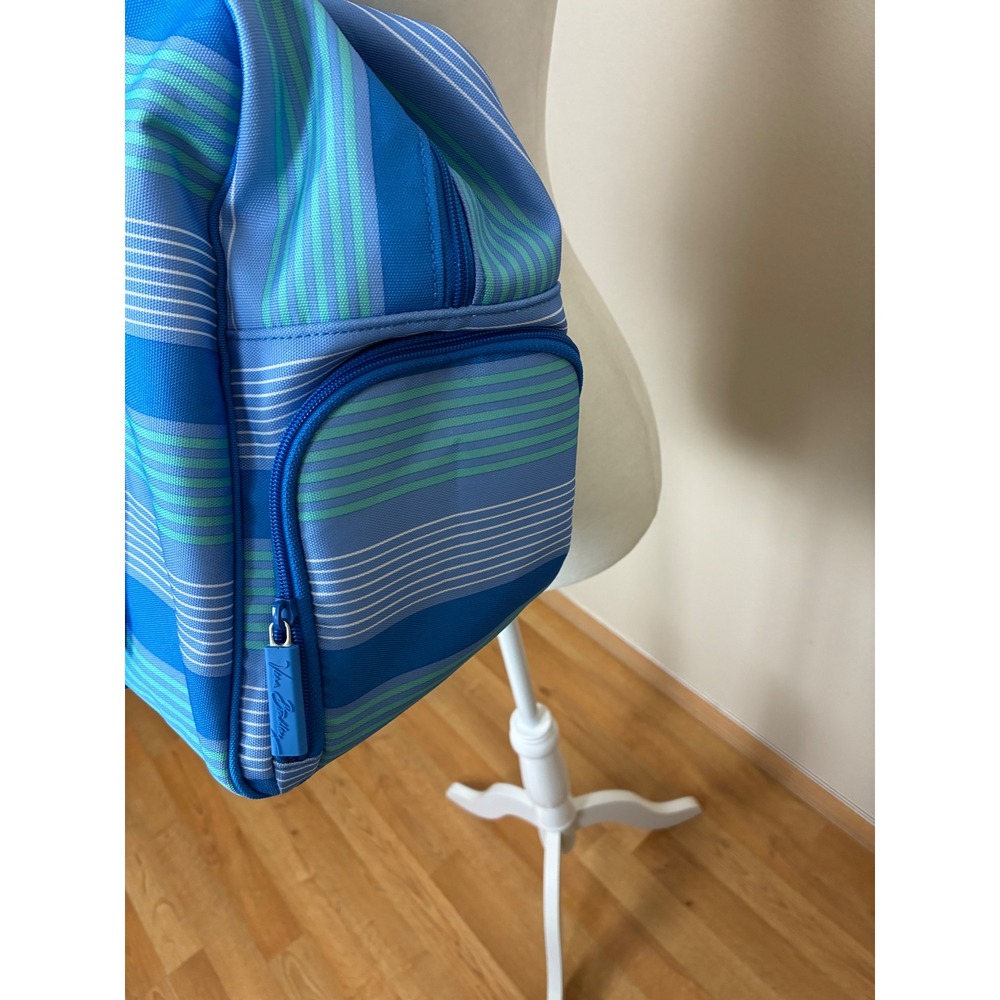 Vera Bradley Striped Duffel Bag Blue Green Travel Gym Weekender Carry On - Picture 4 of 12